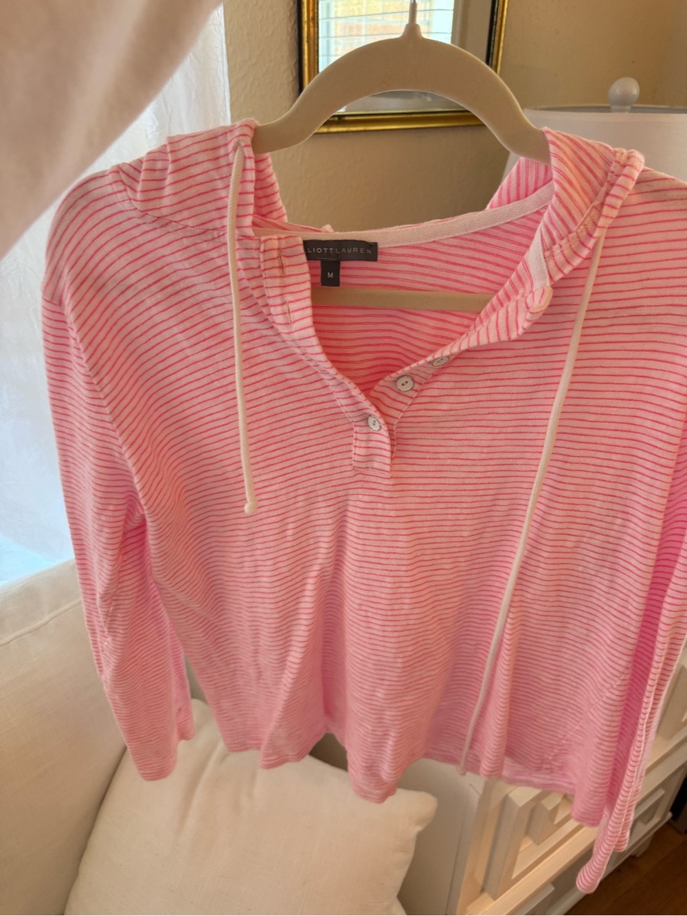 Elliott Lauren Pink and White Striped Hooded Henley - Picture 2 of 4